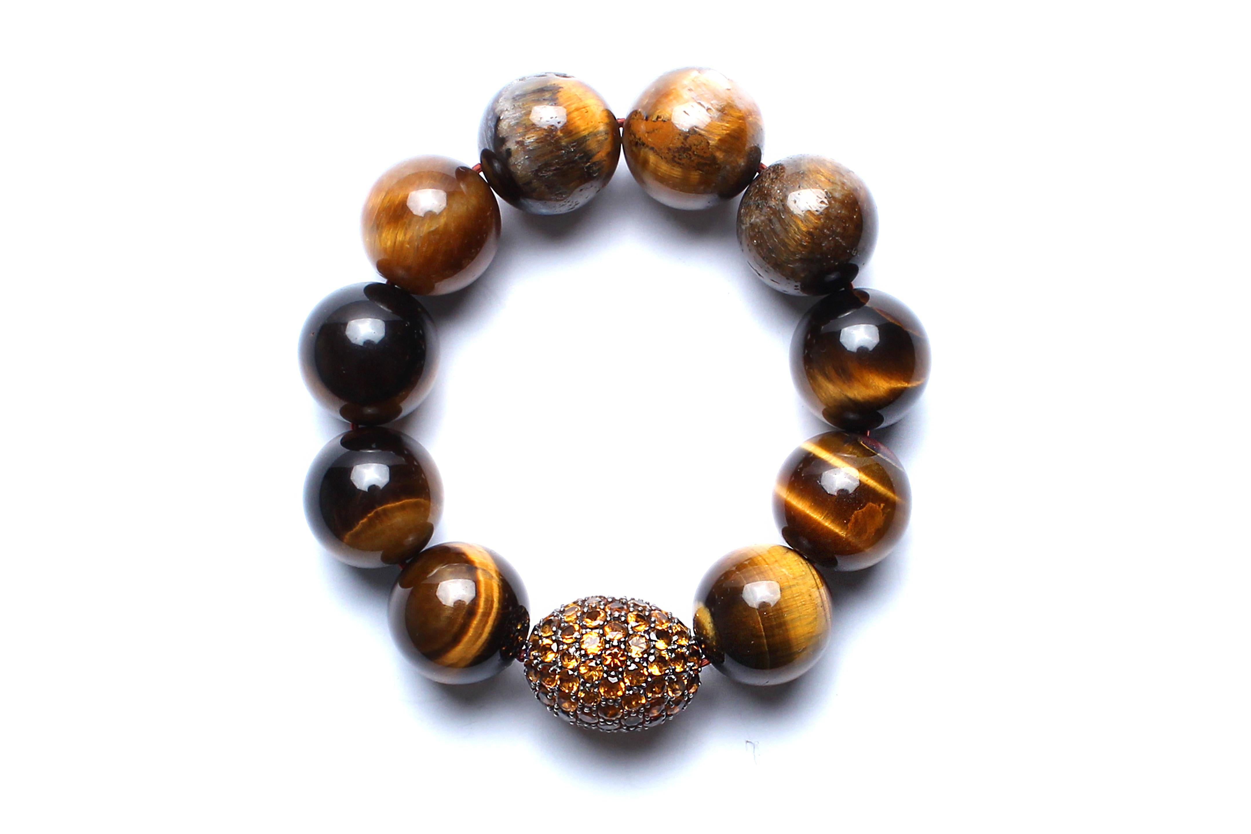 Contemporary Clarissa Bronfman Tiger Eye Bead, Rare Yellow Sapphire Beaded Bracelet