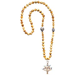 Clarissa Bronfman Tiger Eye Bead, Sapphire, Diamond, Tanzanite 14k Gold Necklace