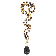 Clarissa Bronfman occhio di tigre, diamante, oro, citrino, rosario e ciondolo Buddha in oro 14k