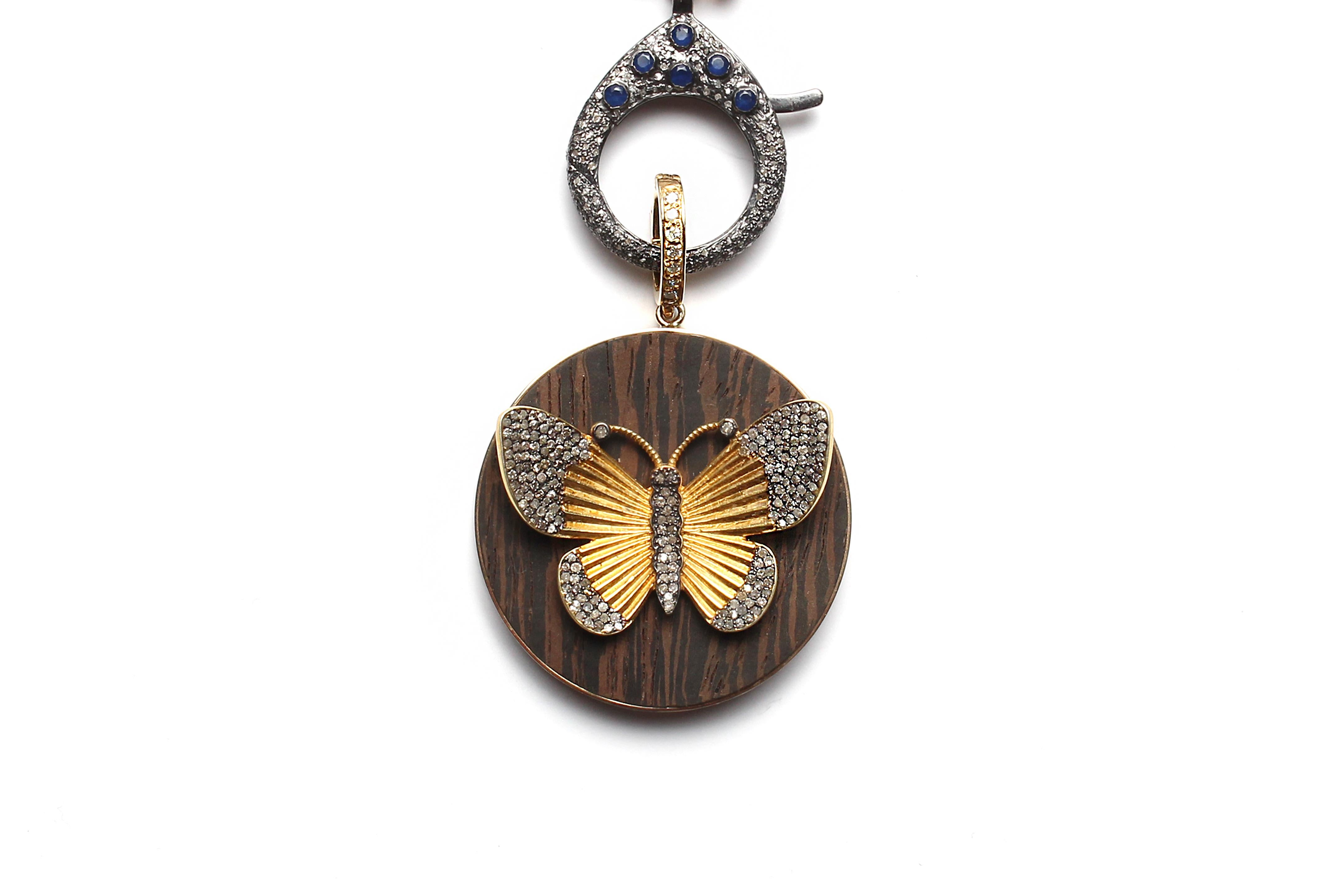 CLARISSA BRONFMAN Tiger Eye Gold Diamond Necklace & Butterfly Gold Ebony Pendant In New Condition For Sale In New York, NY