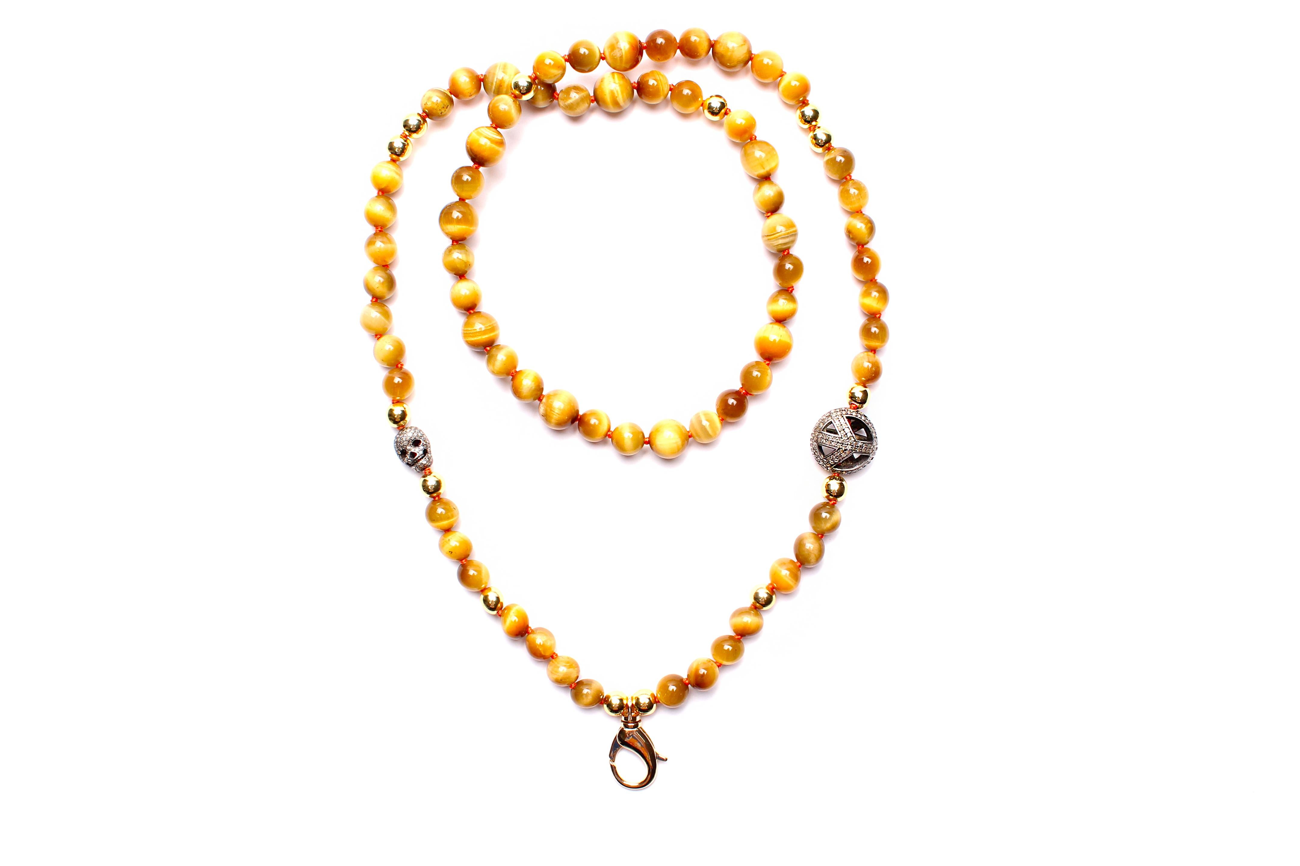 CLARISSA BRONFMAN Tiger Eye Gold Diamond Necklace & Butterfly Gold Ebony Pendant For Sale 1