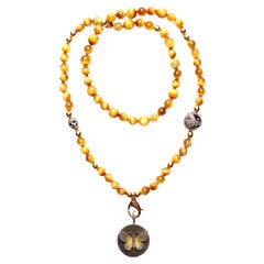 CLARISSA BRONFMAN Tiger Eye Gold Diamond Necklace & Butterfly Gold Ebony Pendant