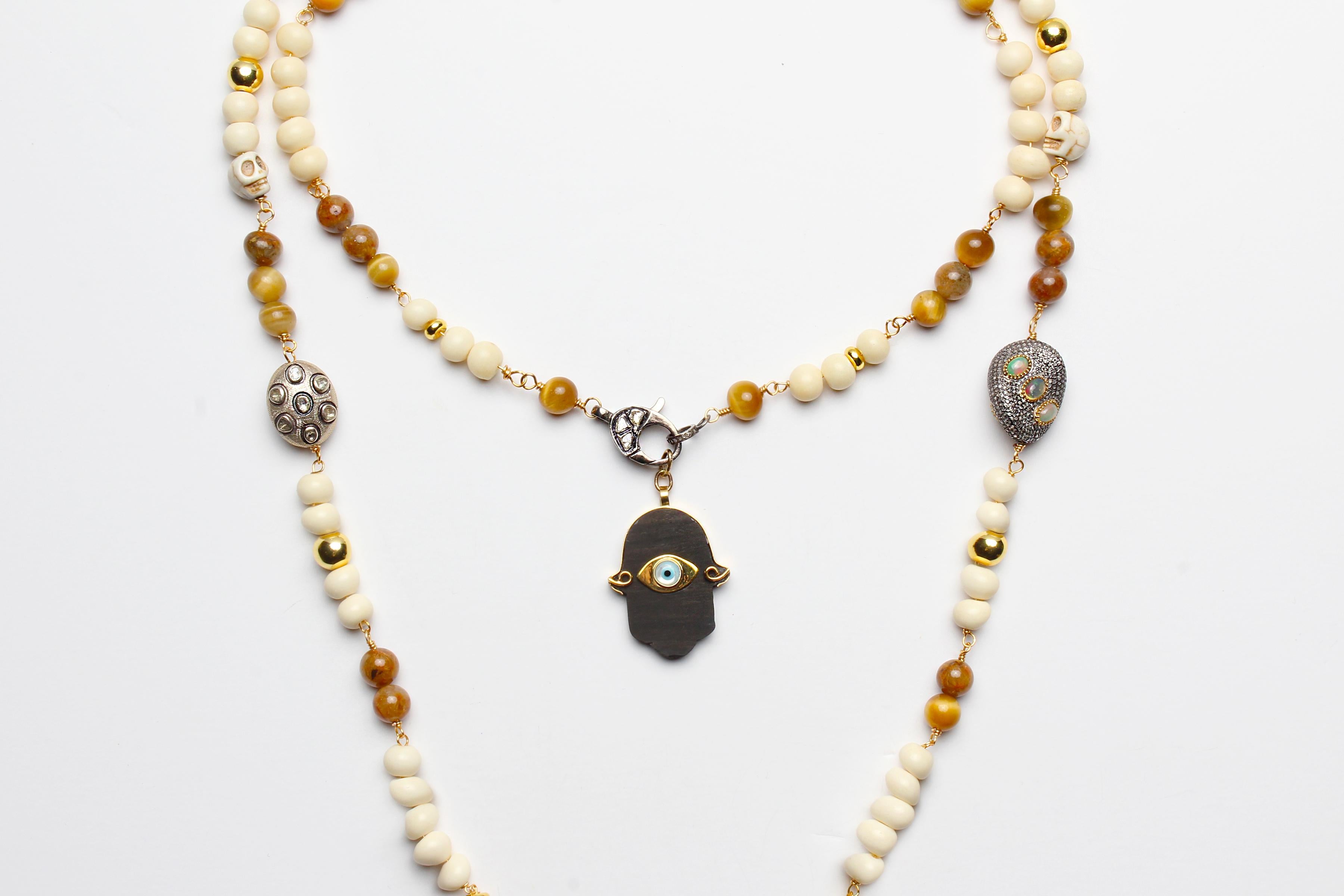 CLARISSA BRONFMAN Tiger's Eye Bone Carmen Necklace & Ebony Tree Of Life Pendants For Sale 5