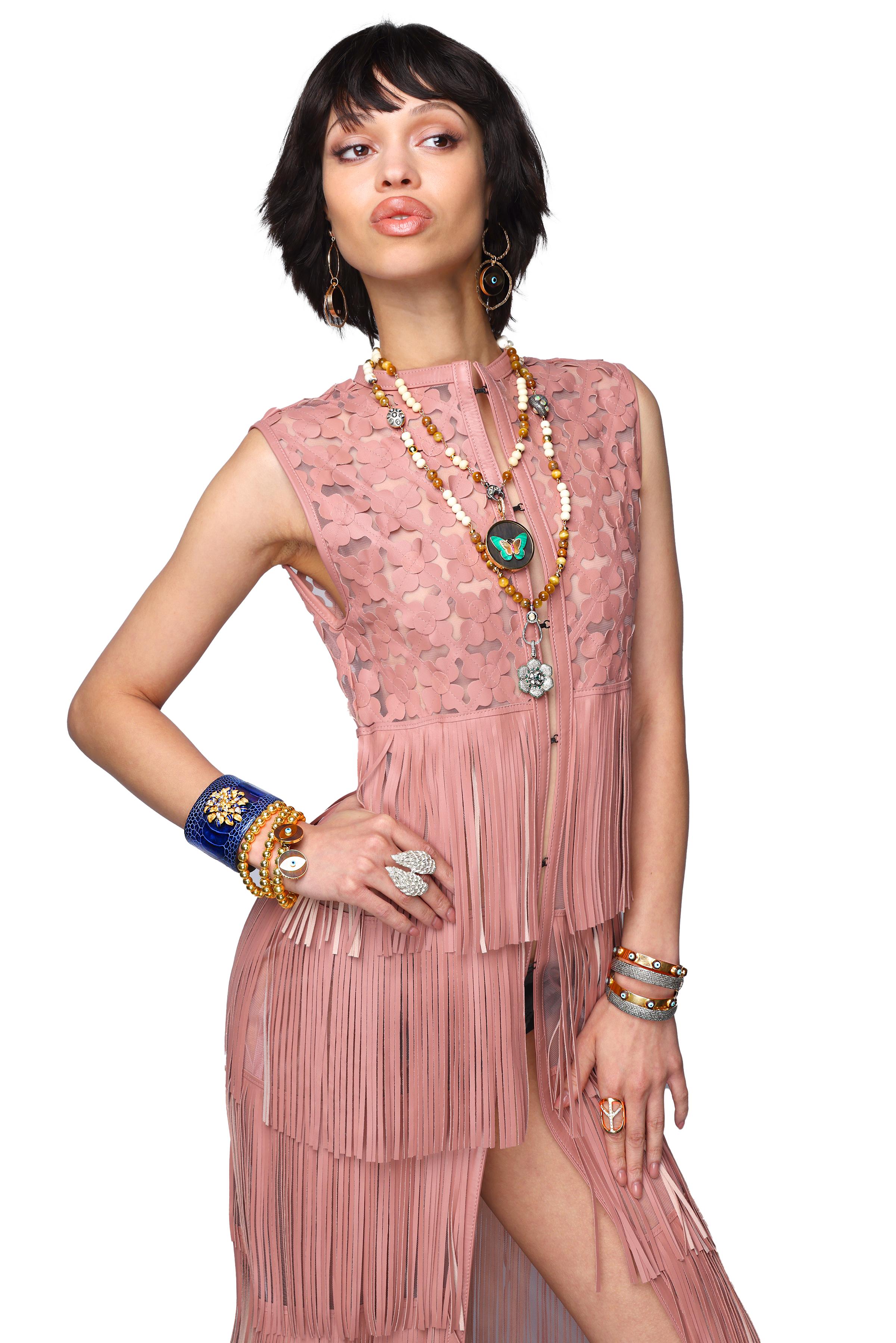 CLARISSA BRONFMAN Tiger's Eye Bone Carmen Necklace & Ebony Tree Of Life Pendants For Sale 2