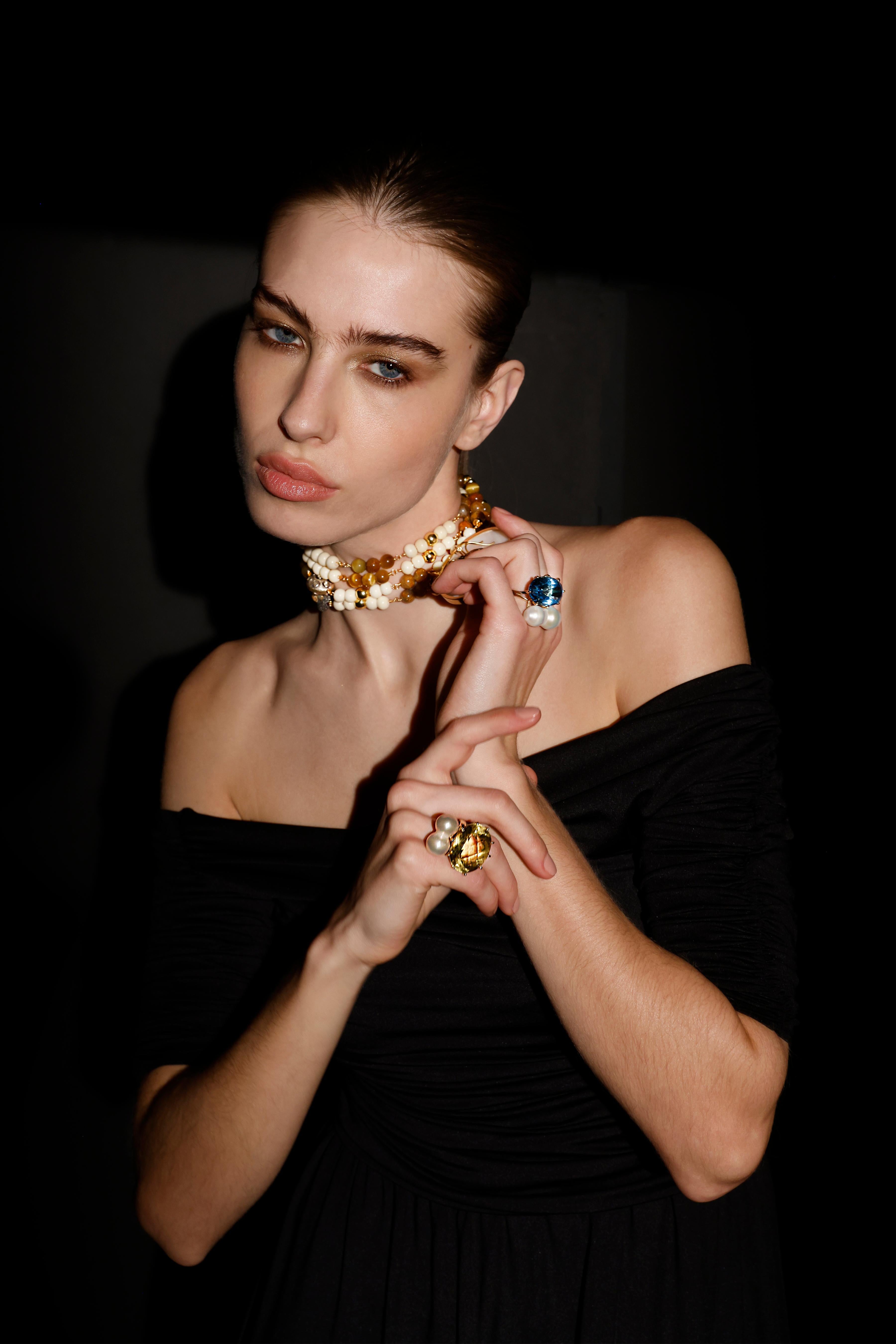 CLARISSA BRONFMAN Tiger's Eye Bone Carmen Necklace & Ebony Tree Of Life Pendants For Sale 3