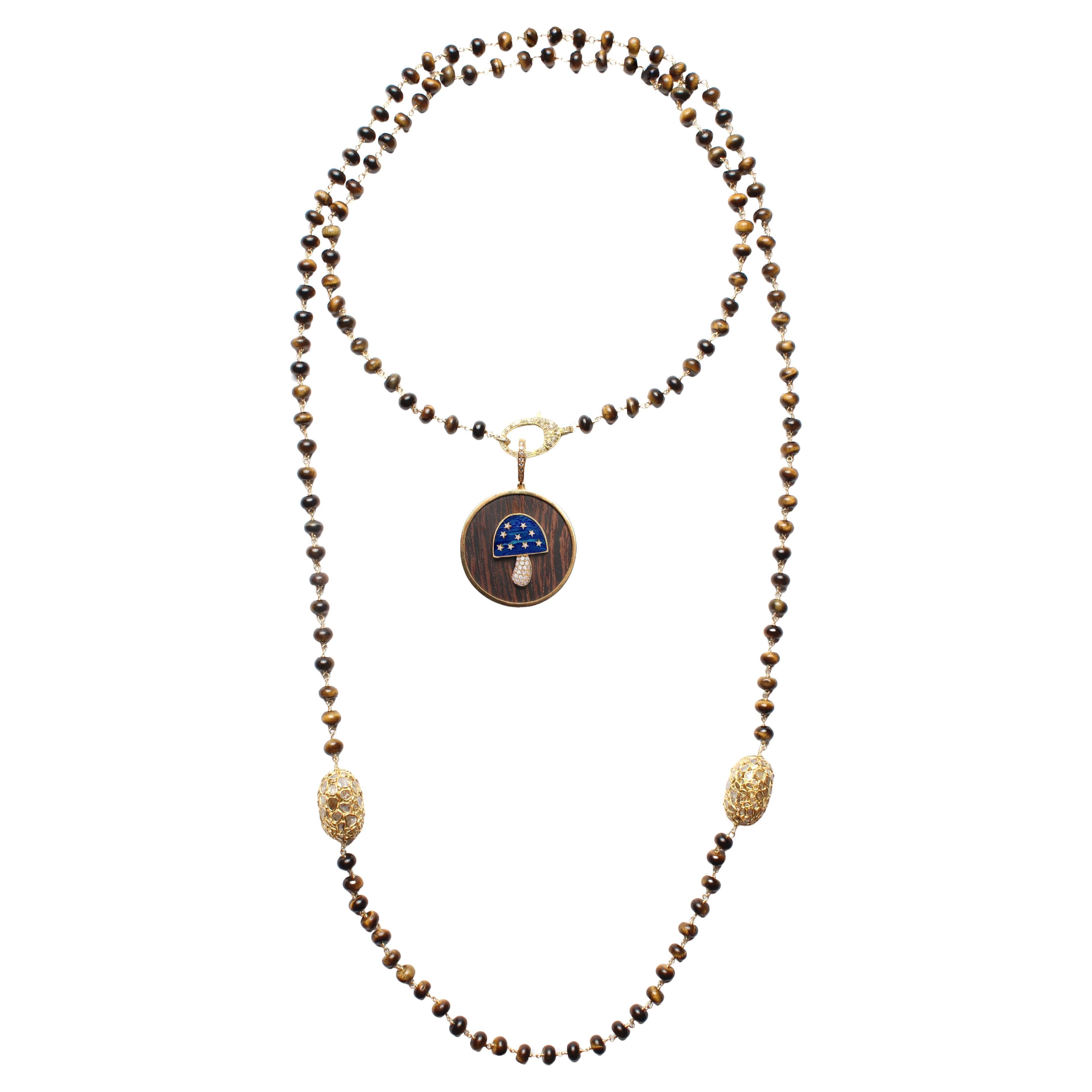 CLARISSA BRONFMAN Tigers Eye Diamond "Carmen" 
Lapis Mushroom Ebony Necklace For Sale