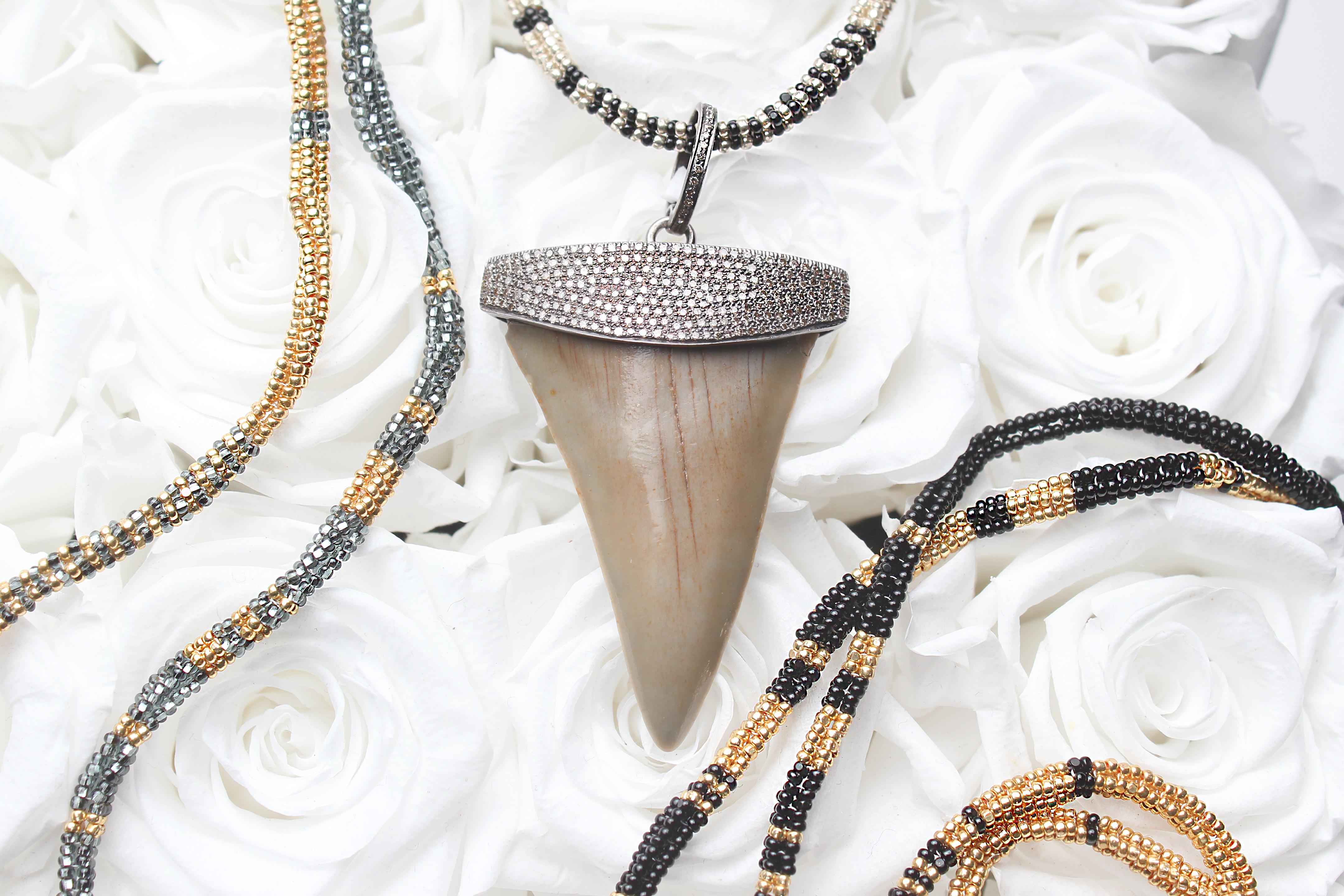 Contemporary CLARISSA BRONFMAN Tigers Eye Diamond Gold Necklace & Wood Diamond Horn Pendant For Sale