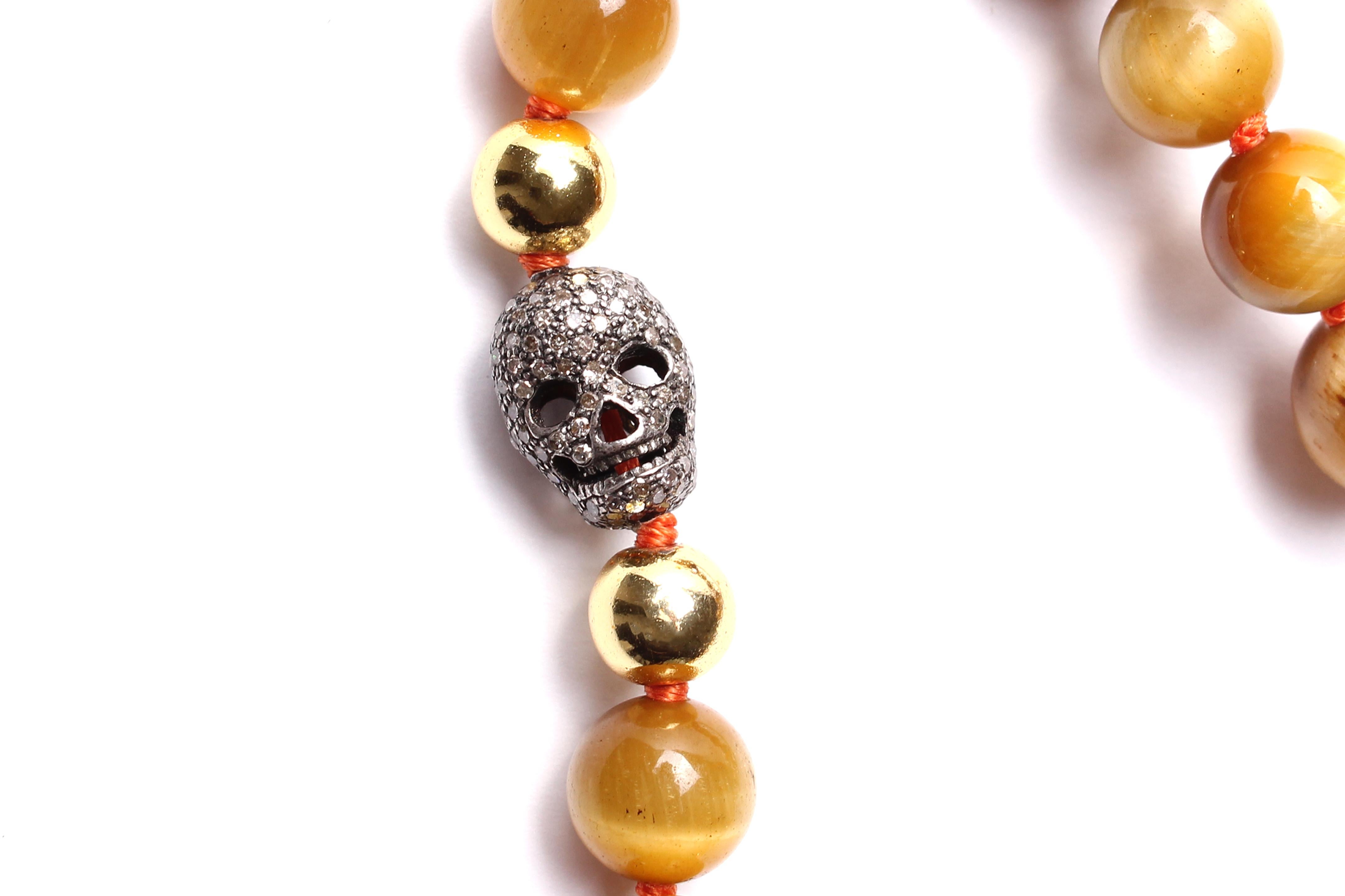 CLARISSA BRONFMAN Tigerauge Diamant Gold Frieden Halskette & Ebenholz Anhänger „LOVE“ für Damen oder Herren im Angebot