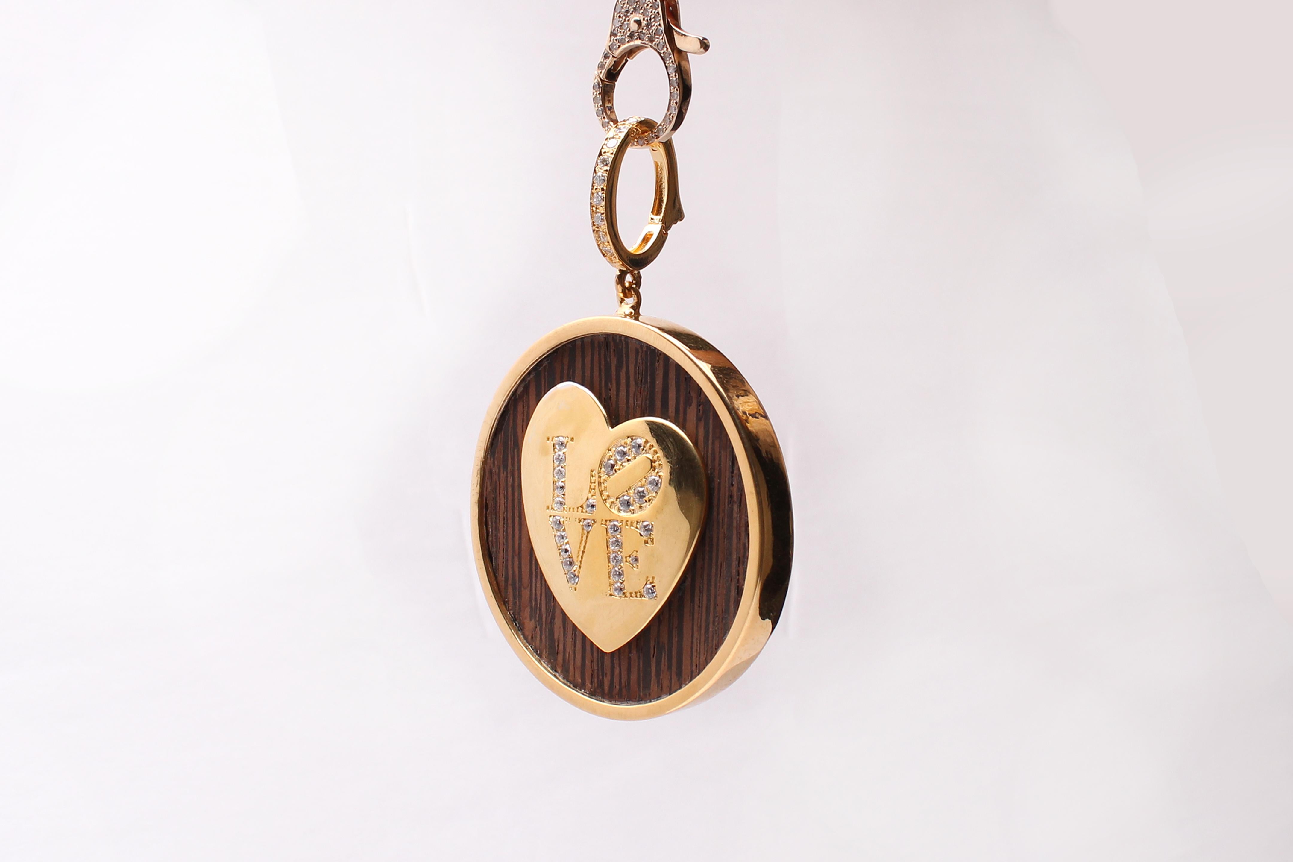 CLARISSA BRONFMAN Tigerauge Diamant Gold Frieden Halskette & Ebenholz Anhänger „LOVE“ im Angebot 2