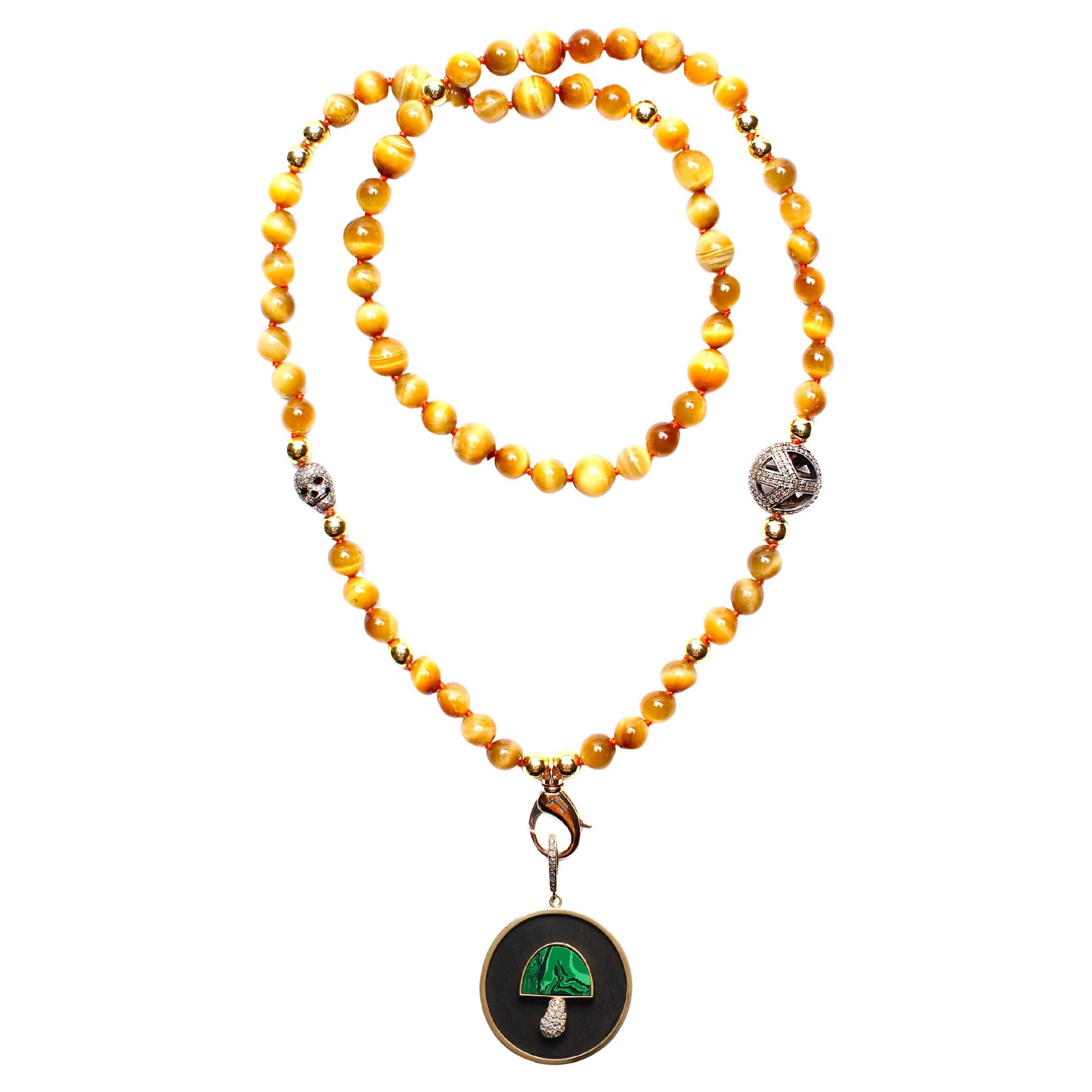 CLARISSA BRONFMAN Tiger's Eye Diamond Peace Necklace & Ebony Mushroom Pendant