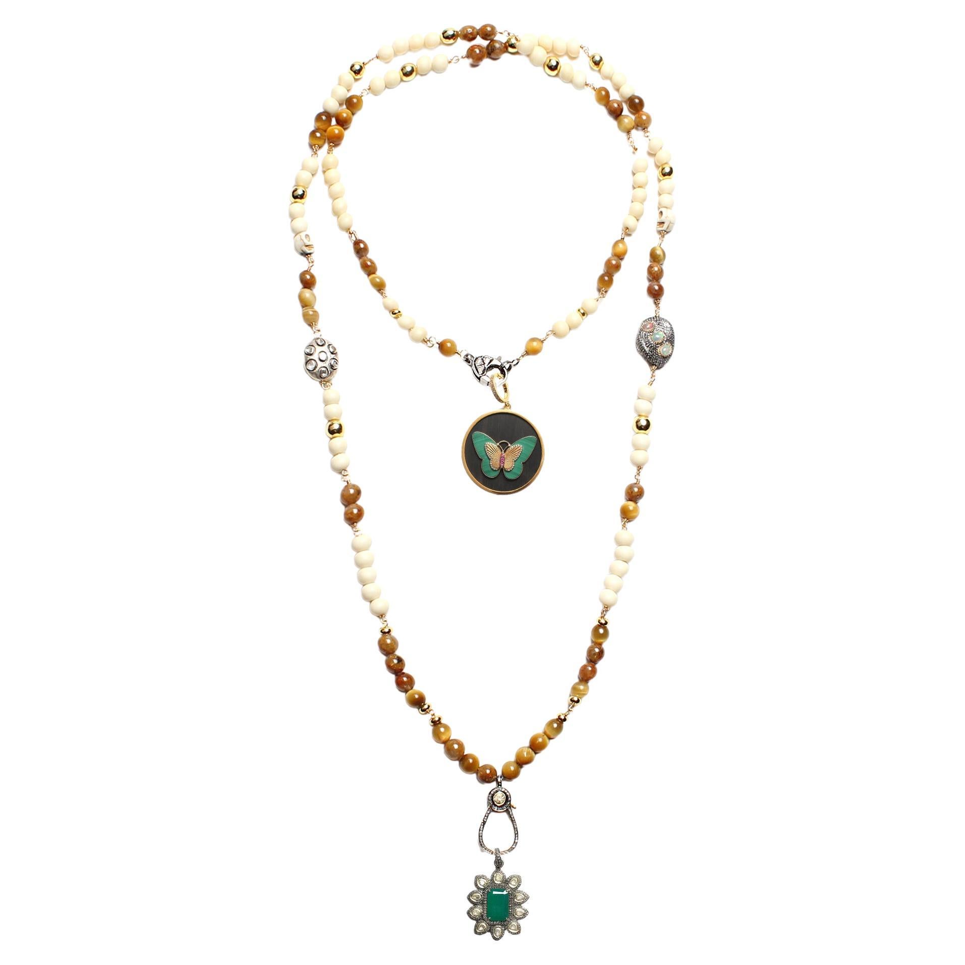 CLARISSA BRONFMAN Tigerauge Gold Diamant Malachit Smaragd „Carmen“ WickelRosary 