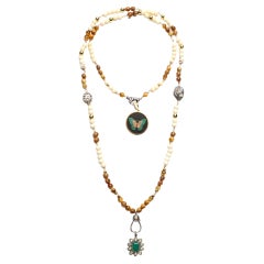 CLARISSA BRONFMAN Tigers Eye Gold Diamond Malachite Emerald "Carmen" WrapRosary
