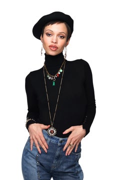 CLARISSA BRONFMAN Tigers Eye Ruby Emerald Rosary & Ebony Gold Amber Sun Pendant