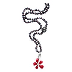 Clarissa Bronfman Tourmaline, Agate, Pearl, Black Diamond Flower Necklace