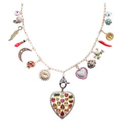 CLARISSA BRONFMAN Tourmaline Diamond Multi Stone Multi Charm Gold Chain Necklace