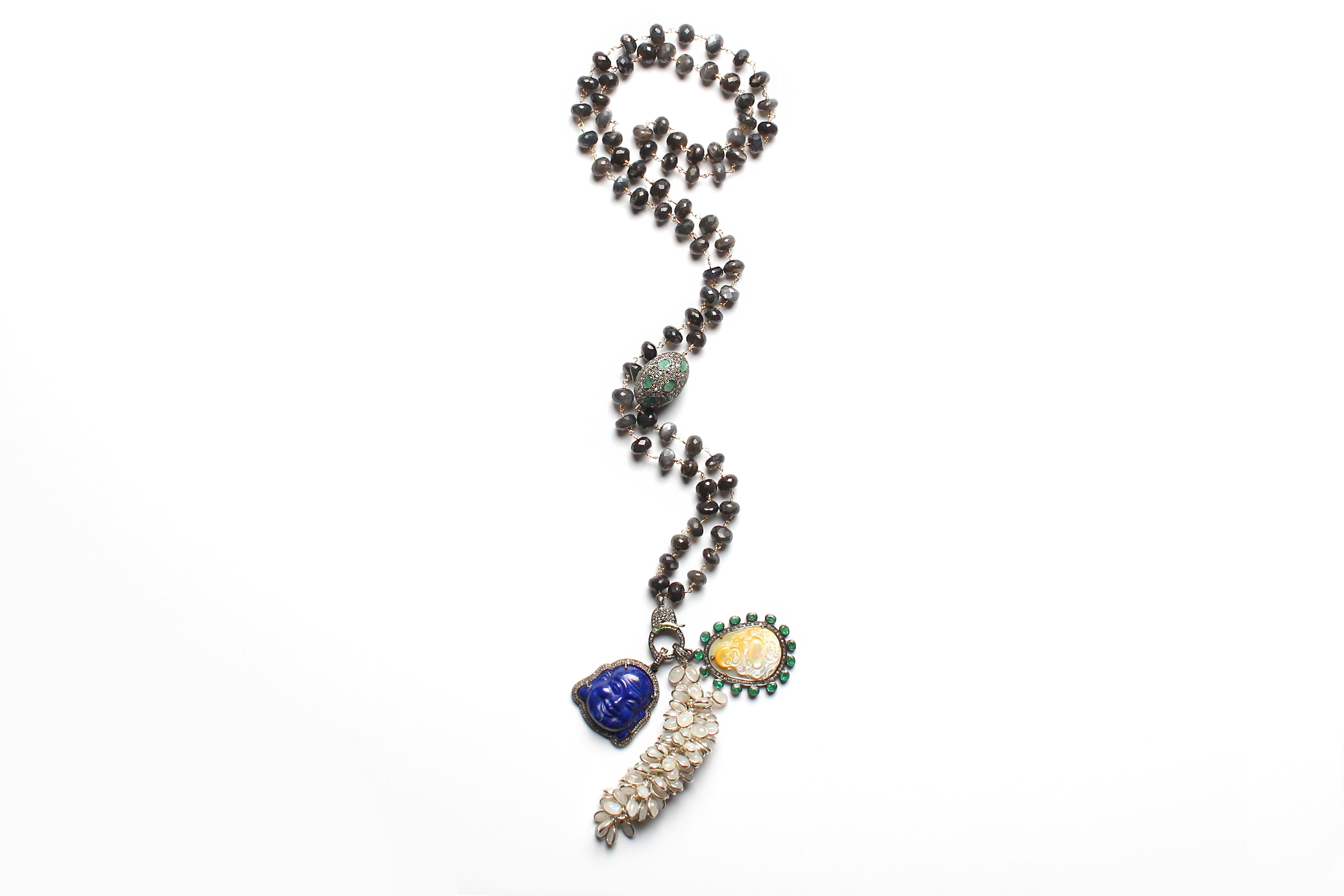 Contemporary Clarissa Bronfman Tourmaline Emerald Diamond Opal Zen Buddha Rosary Necklace