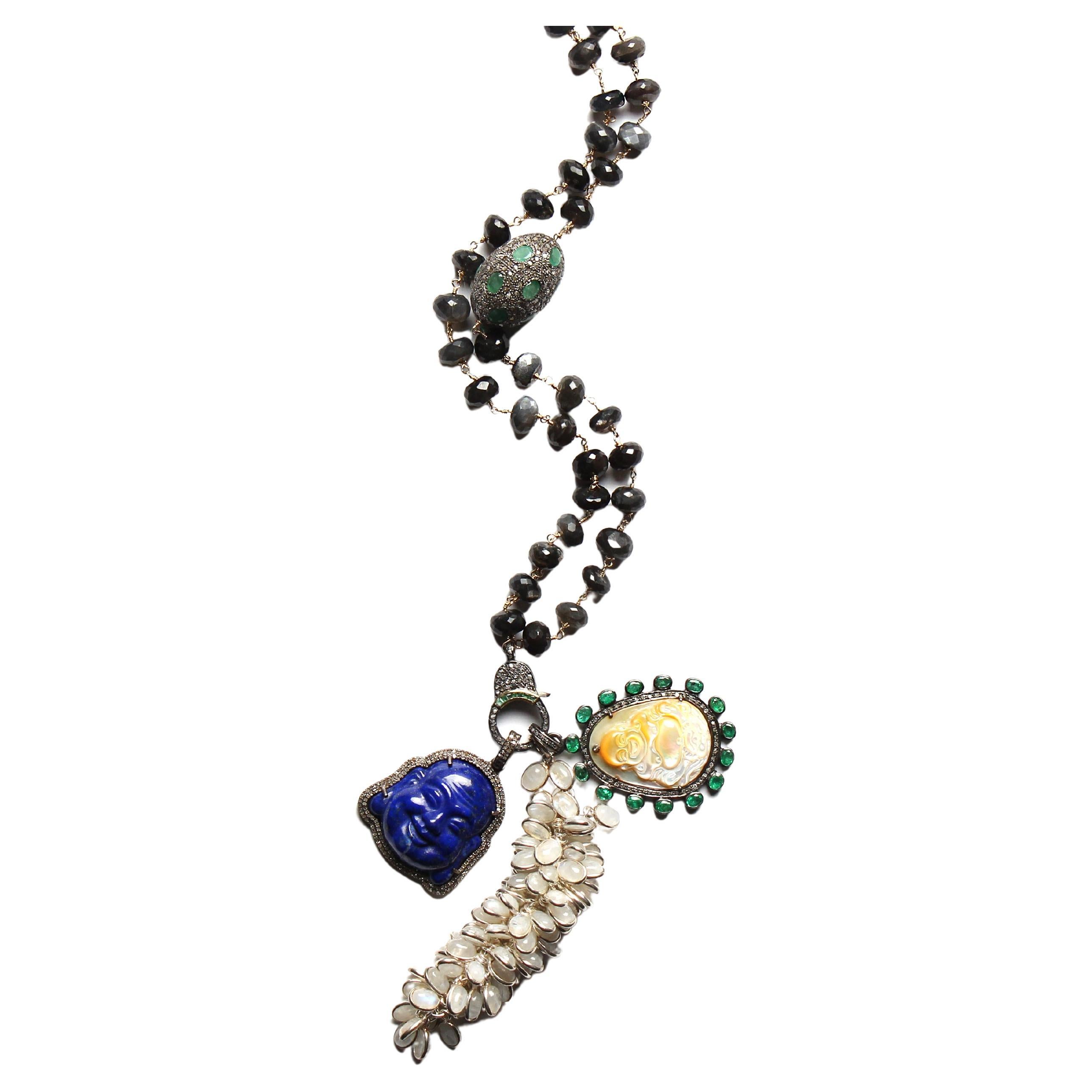 Clarissa Bronfman Tourmaline Emerald Diamond Opal Zen Buddha Rosary Necklace