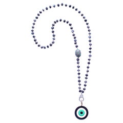 Clarissa Bronfman Tourmaline Emerald Ebony 14k Gold Evil Eye Rosary Necklace