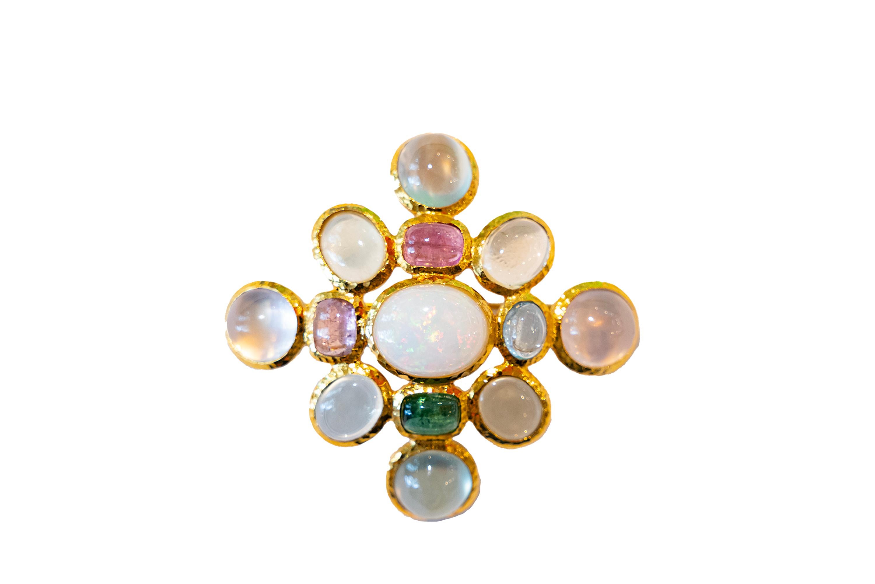 CLARISSA BRONFMAN Tourmaline Opal Gold Capri Pendant & Pearl Tiger's Eye Rosary For Sale 3