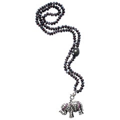 Clarissa Bronfman Tourmaline, Ruby, Rose Cut Diamond, Pearl Elephant Necklace