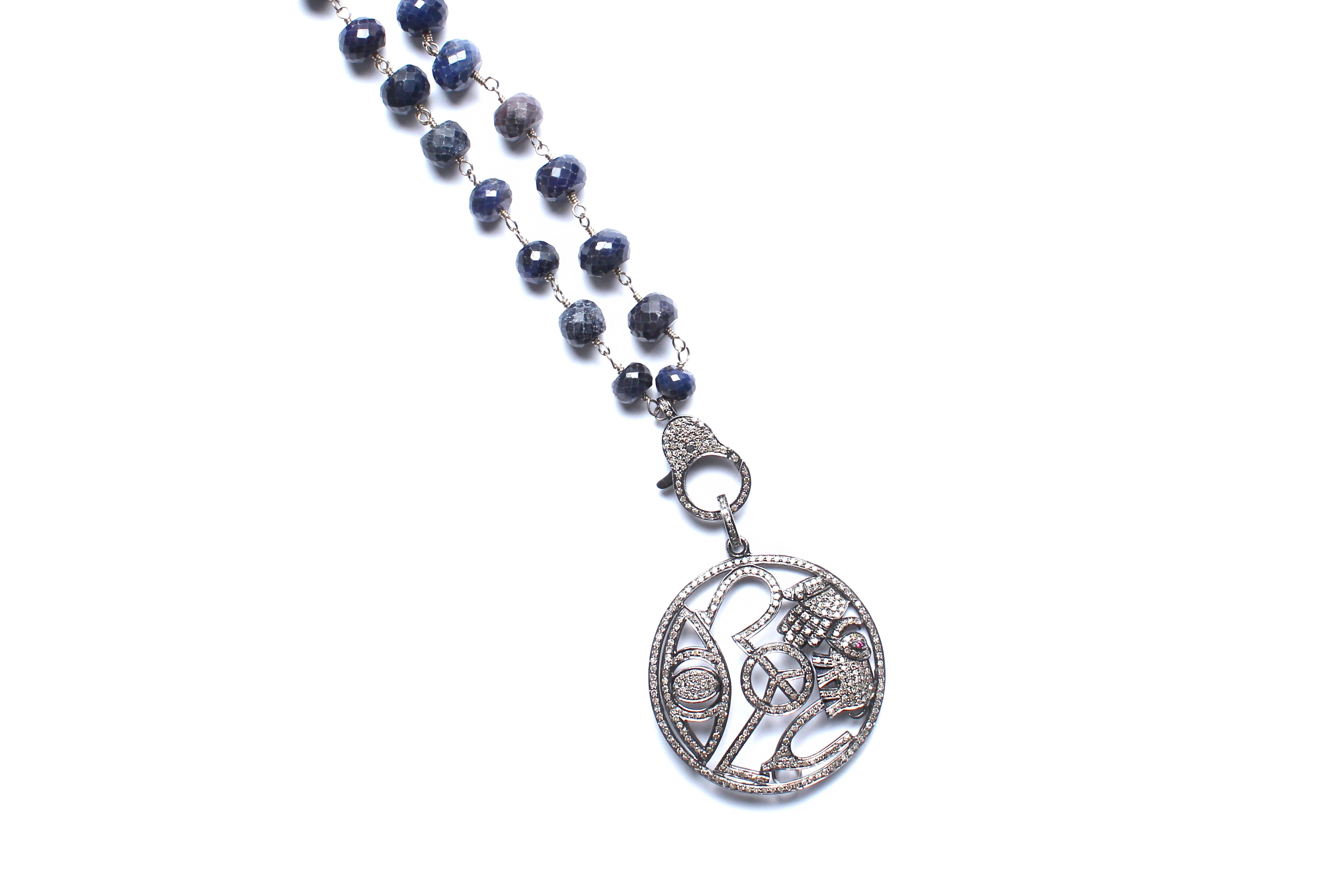 Clarissa Bronfman Tourmaline, Sapphire, Diamond Multi Symbol Pendant Rosary In New Condition In New York, NY