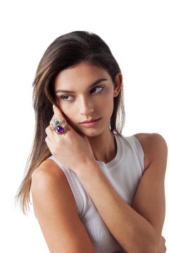 Clarissa Bronfman Turquoise, Amethyst, Diamond Butterfly Ring