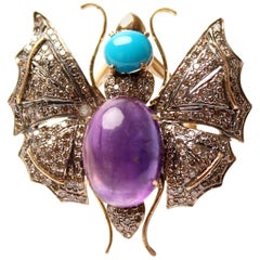 Clarissa Bronfman Bague papillon en turquoise, améthyste et diamants