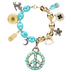 Clarissa Bronfman Bracciale Charm a catena navale con smalto turchese e diamanti d'oro