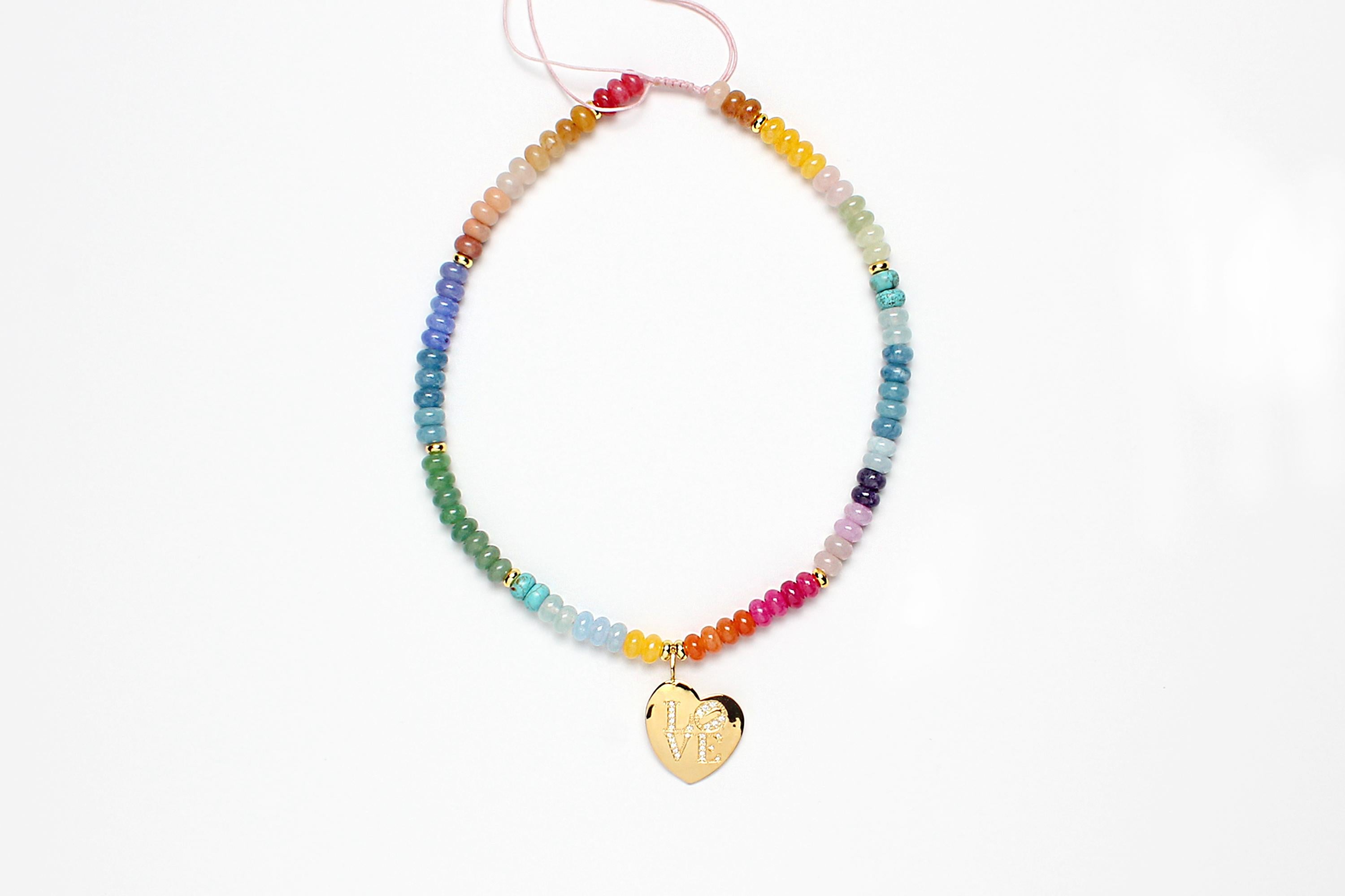 Clarissa Bronfman TUTTI Cotton Candy Love Heart Mehrfarbige Halskette aus Baumwolle (Zeitgenössisch) im Angebot