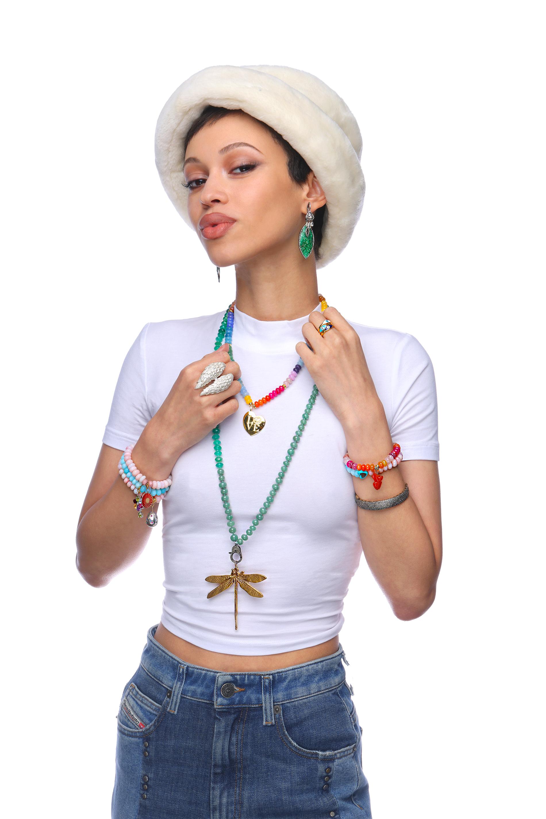 Clarissa Bronfman TUTTI Cotton Candy Love Heart Mehrfarbige Halskette aus Baumwolle im Zustand „Neu“ im Angebot in New York, NY