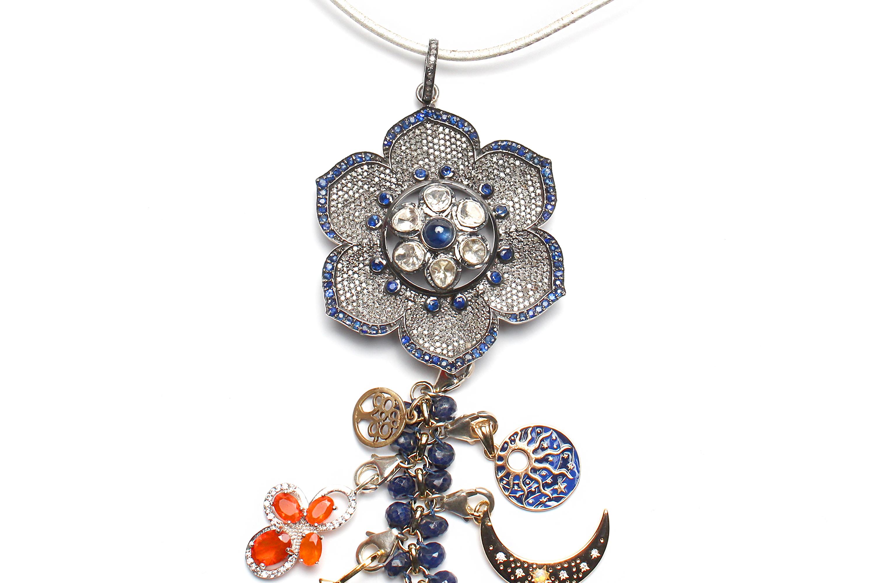 Women's or Men's CLARISSA BRONFMAN Under The Midnight Sun Sapphire Diamond Symbol Tree Necklace For Sale