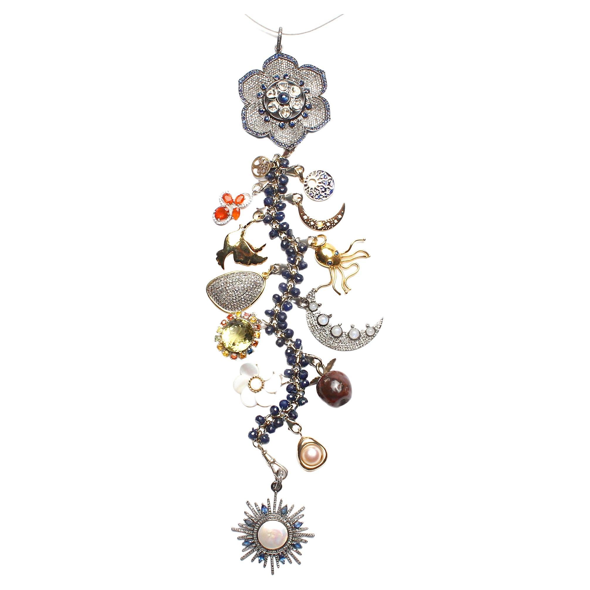 CLARISSA BRONFMAN Under The Midnight Sun Sapphire Diamond Symbol Tree Necklace For Sale