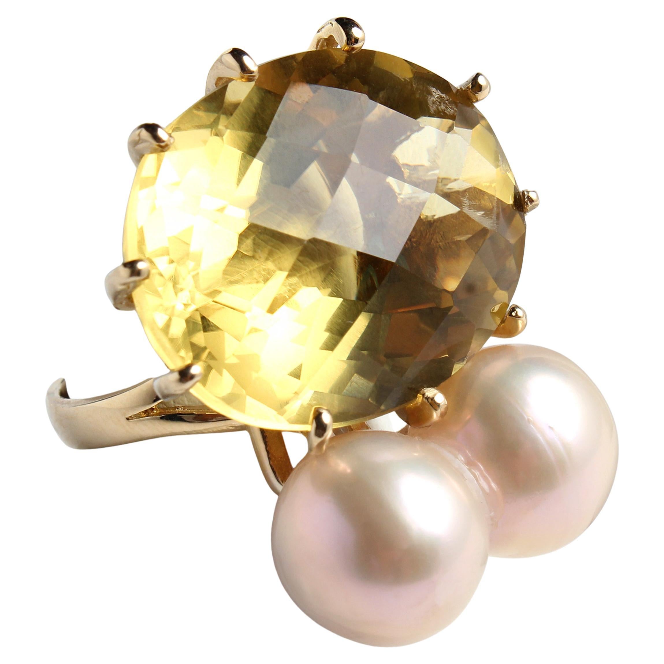 Im Angebot: ClariSSA BRONFMAN Gelber Topas Twin Perle Gold "Claribomba Candy" Ring ()