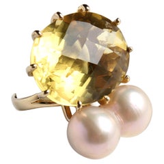 CLARISSA BRONFMAN Yellow Topaz Twin Pearl Gold "Claribomba Candy" Ring