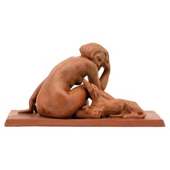 Clarisse Levy Kinsbourg Scultura in terracotta Art Deco Giovane Ragazza e Levriero
