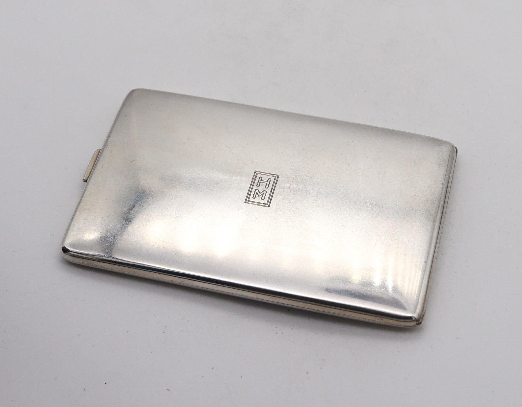 CLARK 1926 Art Deco Enameled Dogs Cigarette Case In .925 Sterling Silver In Excellent Condition In Miami, FL