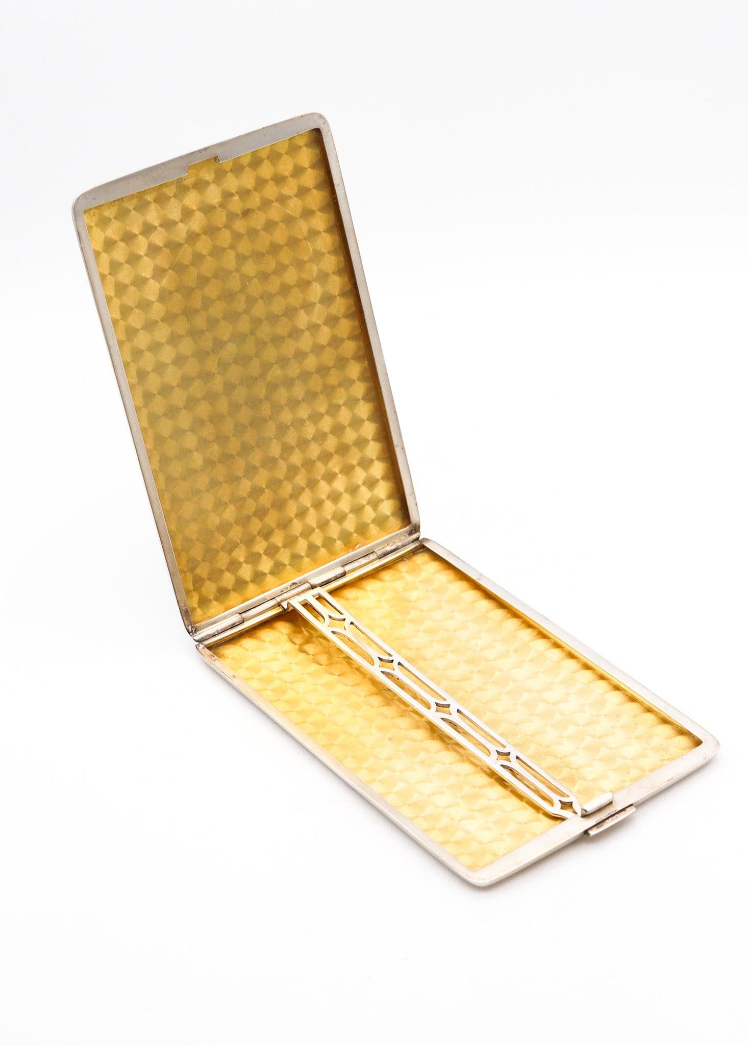 Early 20th Century CLARK 1926 Art Deco Enameled Dogs Cigarette Case In .925 Sterling Silver