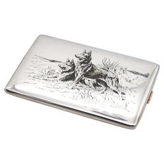 CLARK 1926 Art Deco Enameled Dogs Cigarette Case In .925 Sterling Silver