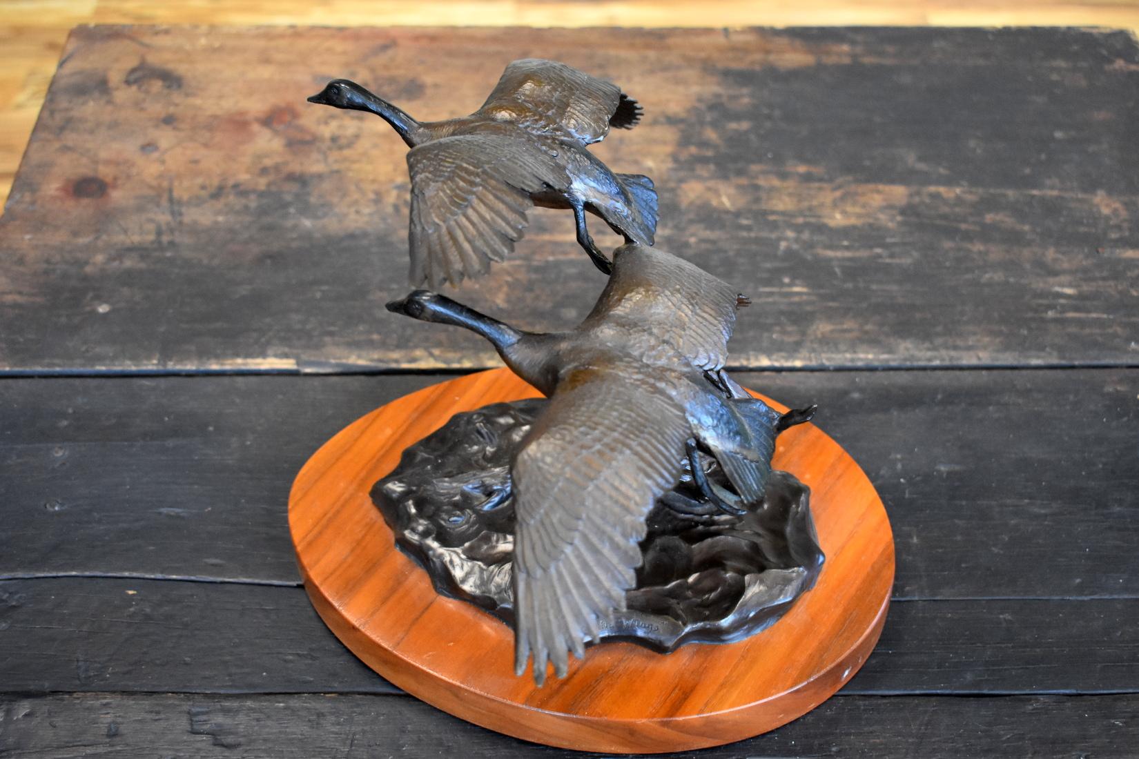 Clark Bronson Figurative Sculpture - "Wild Wings"  Utah Wild Life Artist Bronze Geese in Flight