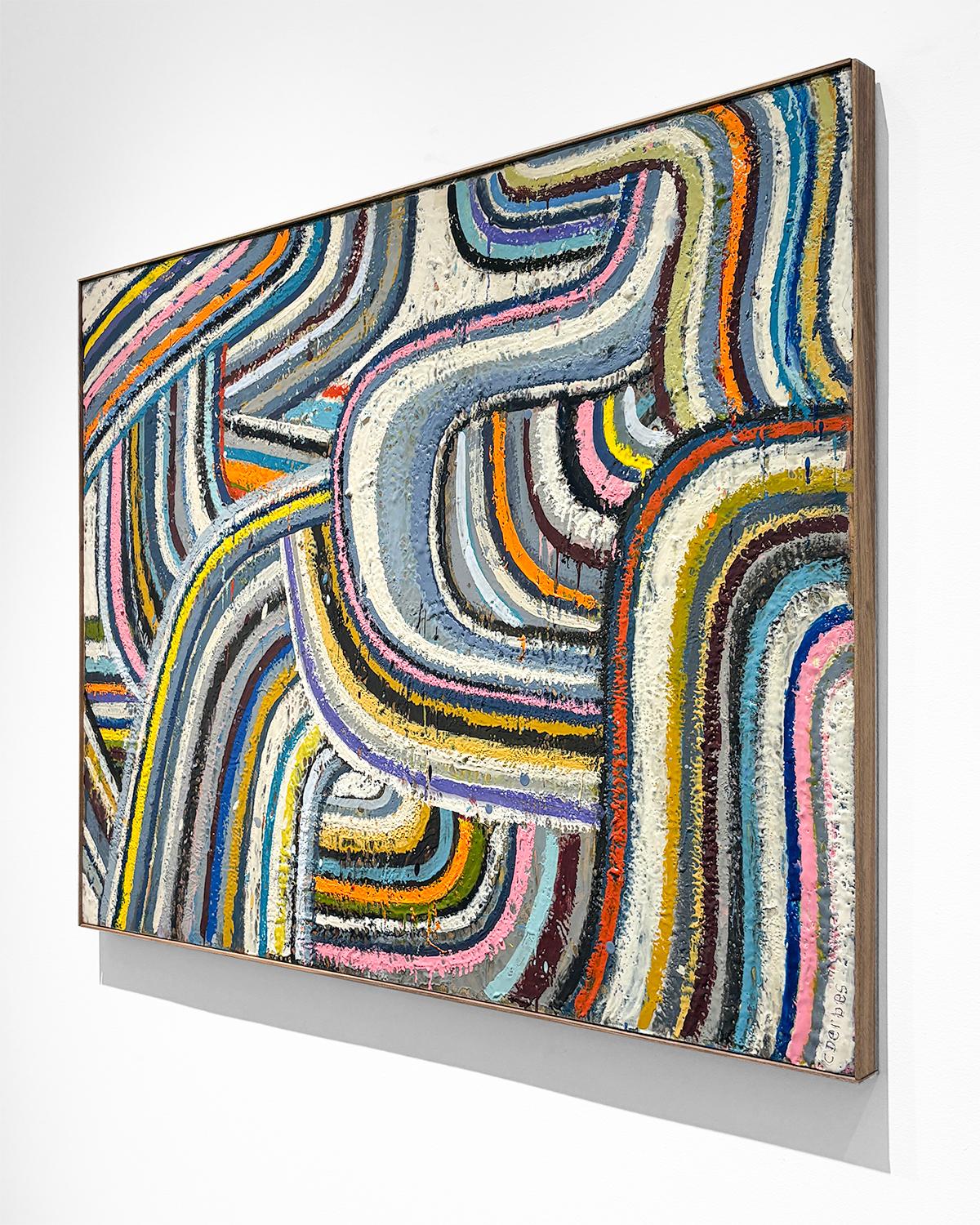 Curves I (Frank Stella Inspired Abstract Line Painting in Encaustic on Panel) - Gray Abstract Painting by Clark Derbes