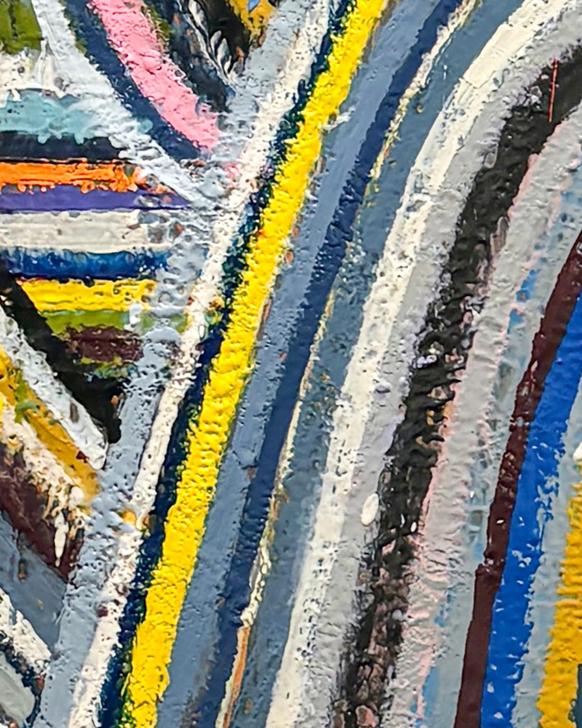 Curves I (Frank Stella Inspired Abstract Line Painting in Encaustic on Panel) For Sale 2