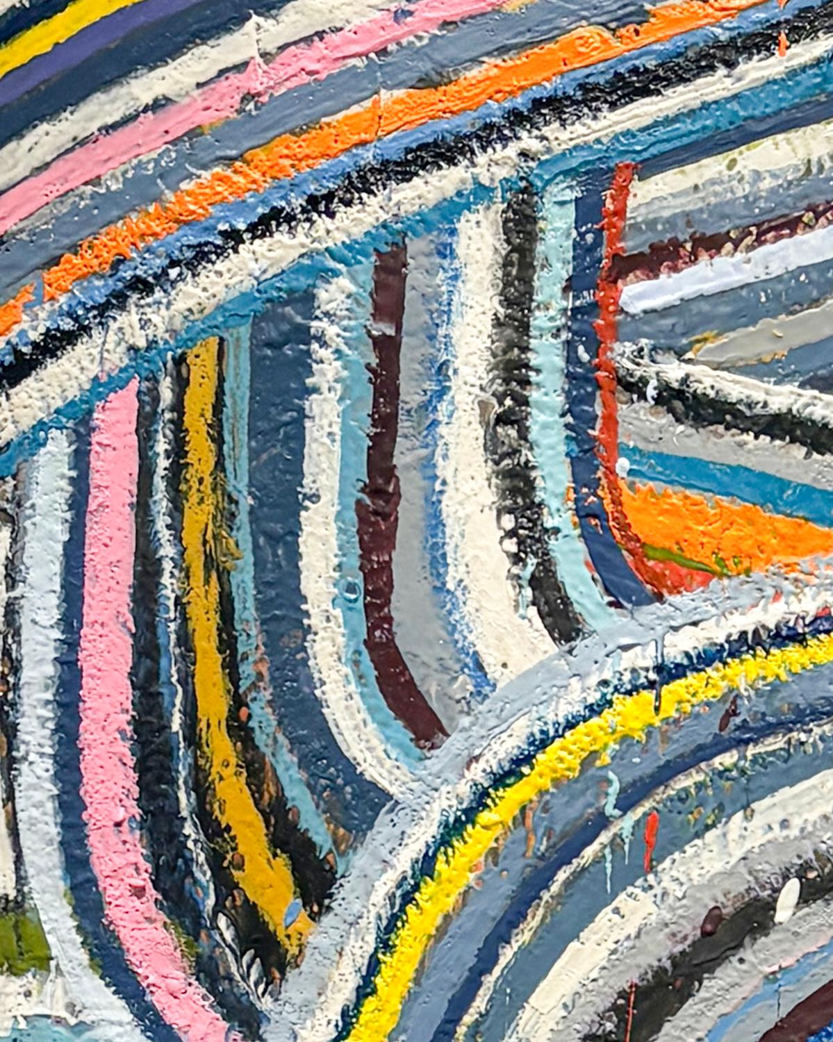 Curves I (Frank Stella Inspired Abstract Line Painting in Encaustic on Panel) For Sale 3
