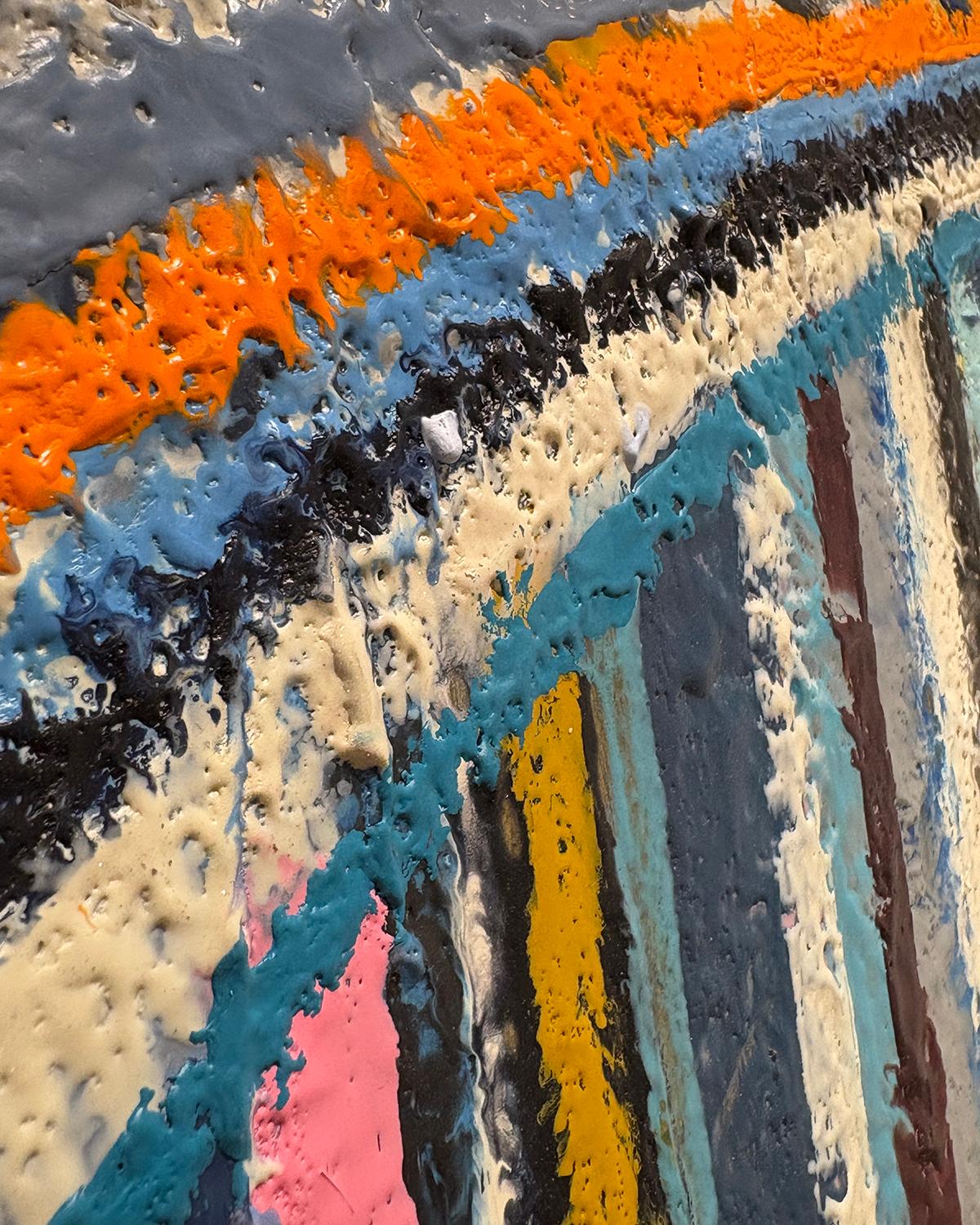 Curves I (Frank Stella Inspired Abstract Line Painting in Encaustic on Panel) For Sale 4