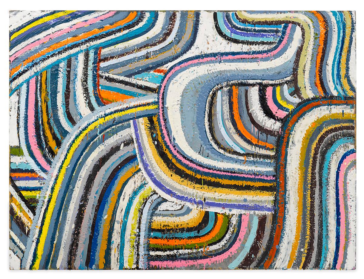 Clark Derbes Abstract Painting - Curves I (Frank Stella Inspired Abstract Line Painting in Encaustic on Panel)