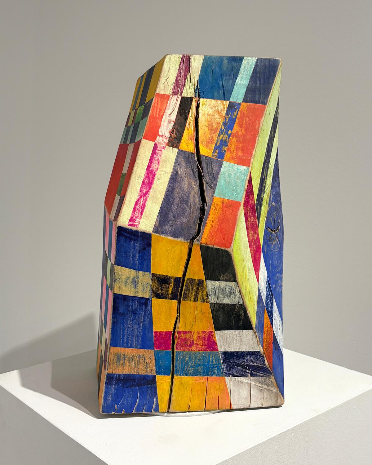 Viaggiatore del tempo, Ondata di calore (scultura astratta in legno ispirata a Frank Stella) in vendita 3
