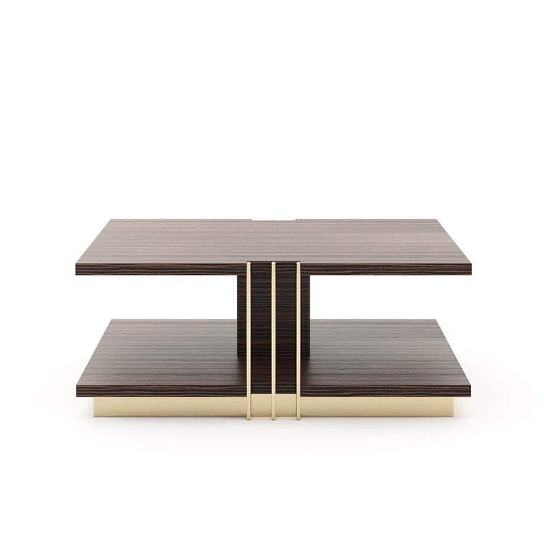 Coffee table Clark ebony made in ebony wood 
in matte finish and with polished stainless steel
frame in gold finish.