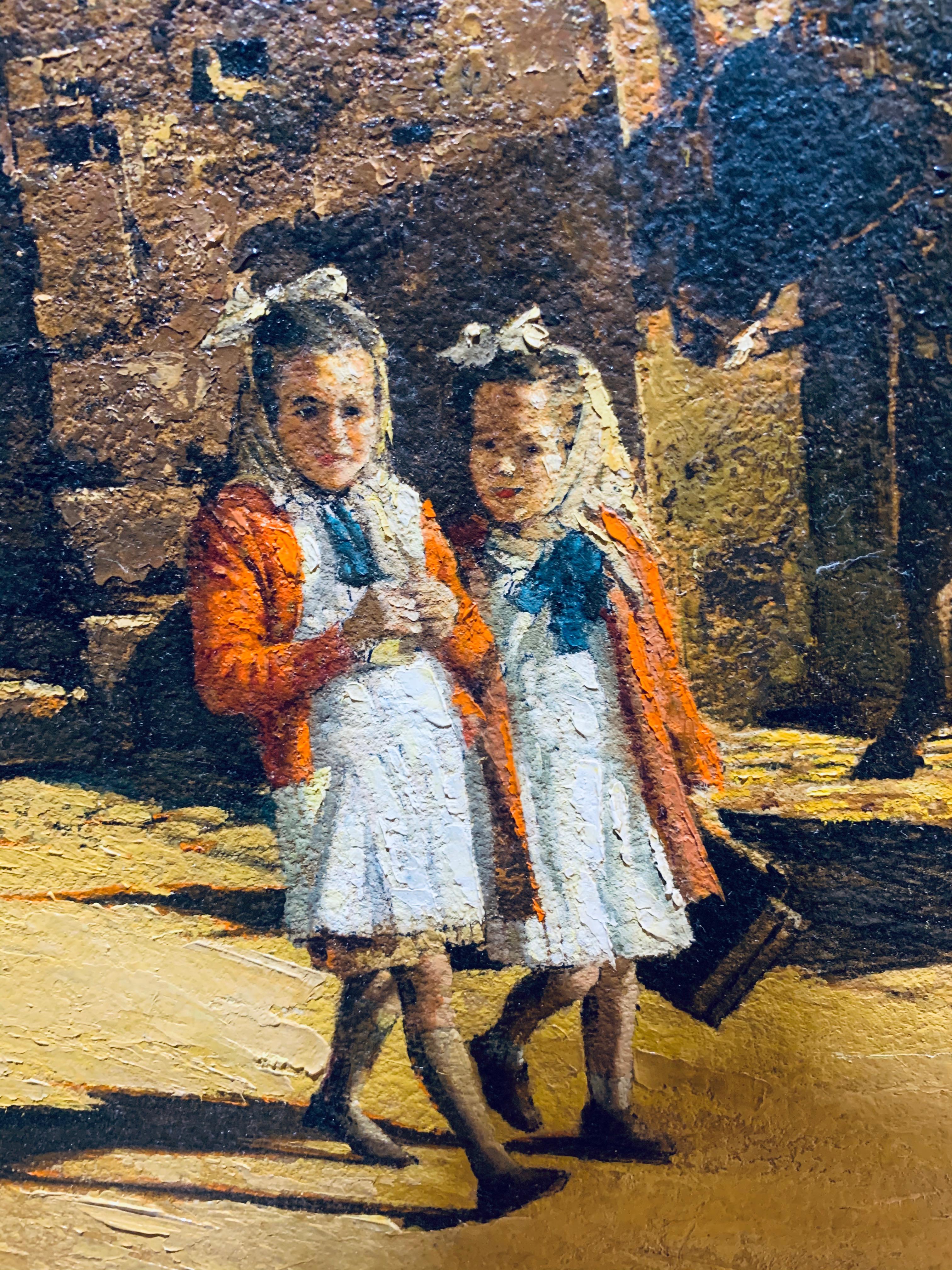 1964 Pintura al Óleo Realista Americana Niñas Sicilianas en venta 2