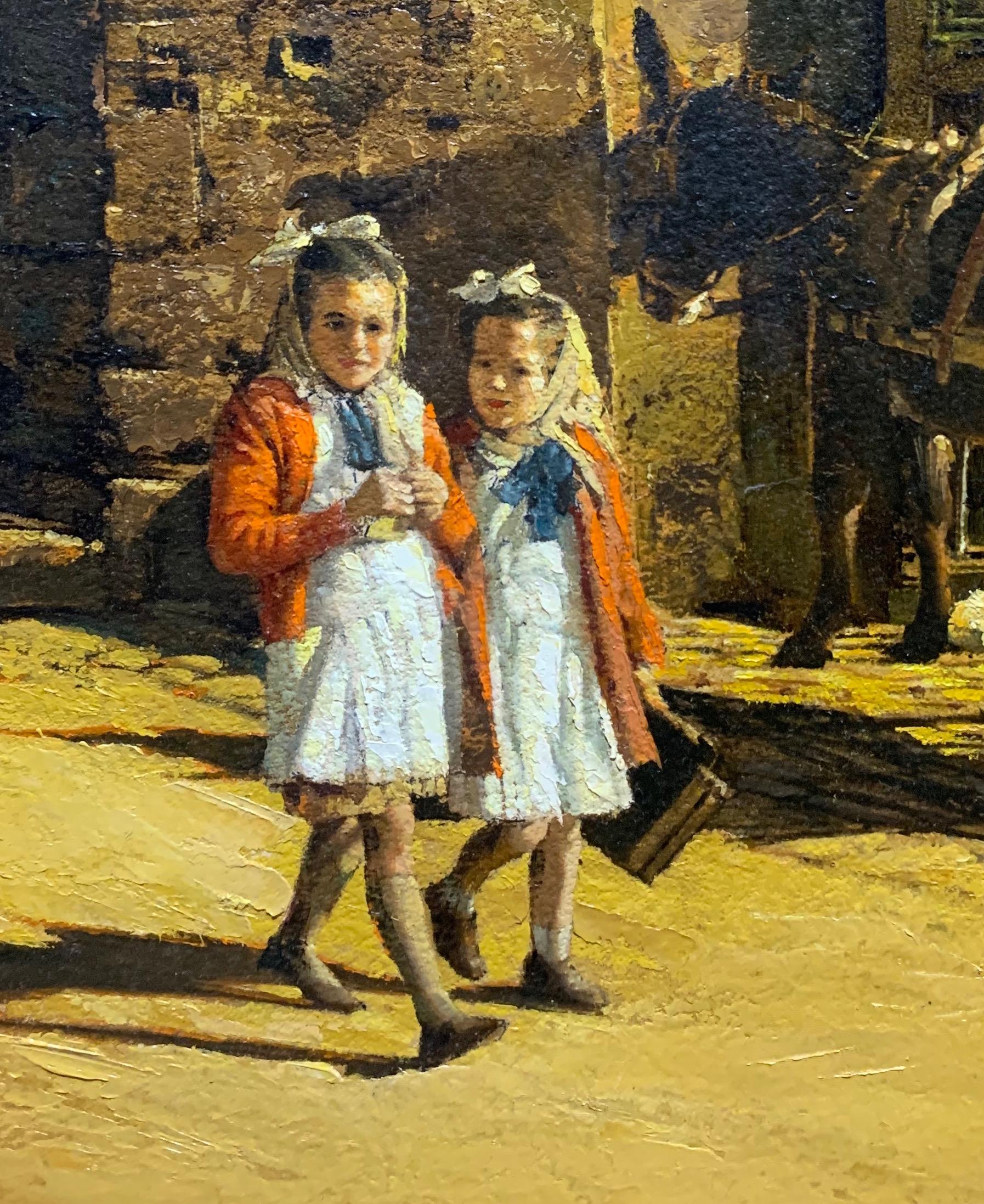 1964 Pintura al Óleo Realista Americana Niñas Sicilianas en venta 3
