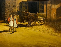 Vintage 1964 American Realist Sicilian Girls Oil Painting