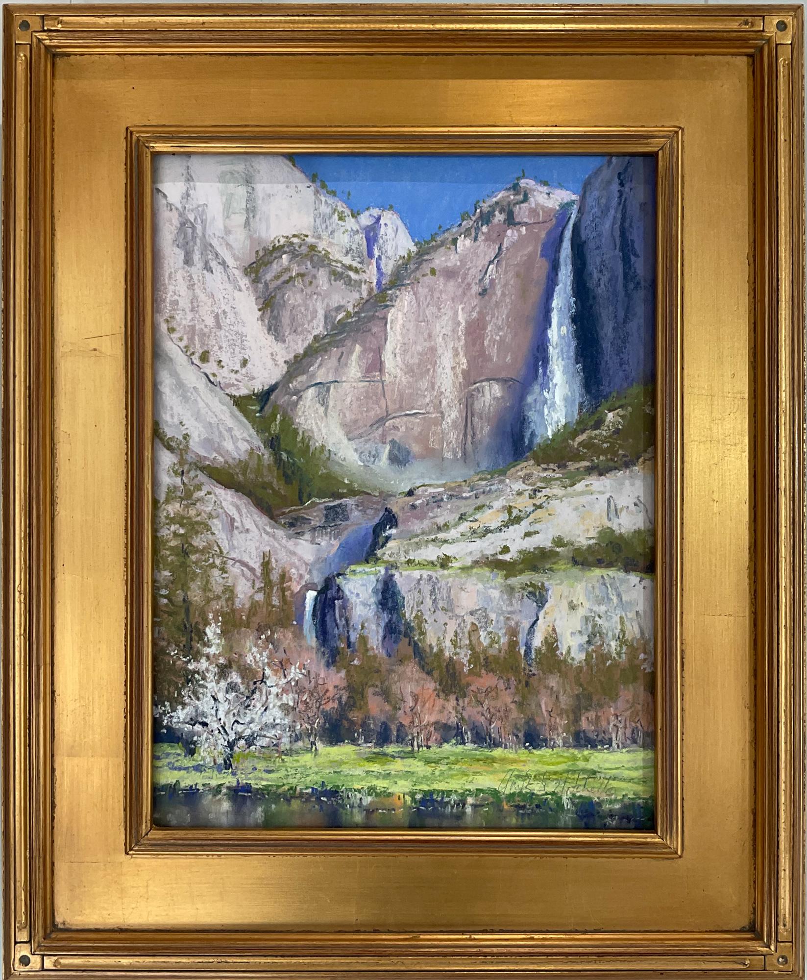 Clark Mitchell Landscape Painting - "Yosemite Springtime" A Bright Pastel Painting of Half Dome Mountain Range in CA